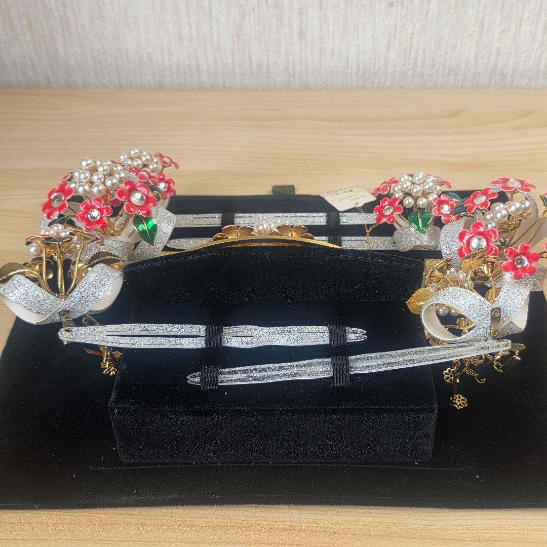 婚礼髪飾りセット 赤い花とパール 婚礼髪飾りセット 赤い花とパール