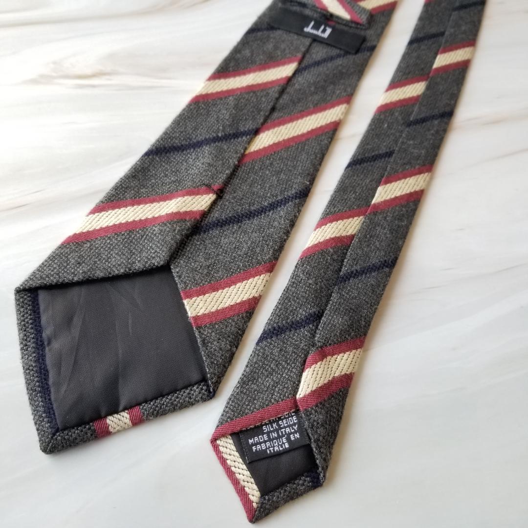 新品未使用 箱付き✨Dunhill ネクタイ ストライプ シルク100% dunhill ダンヒル ネクタイ ストライプ シルク100% 絹 グレー系