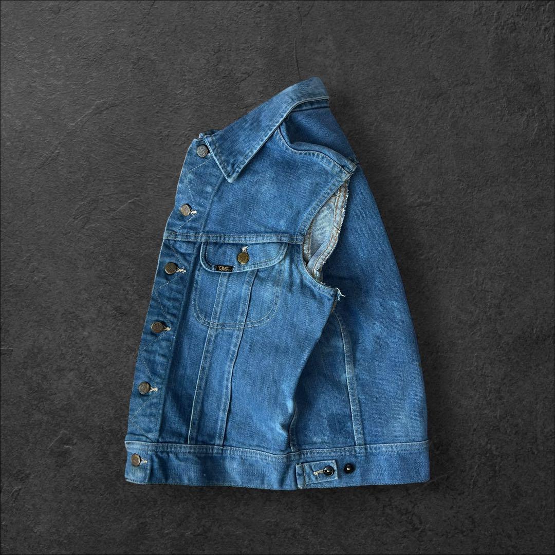 レア Lee USA製 古着 デニムベストジャケット ブルー アジャスター