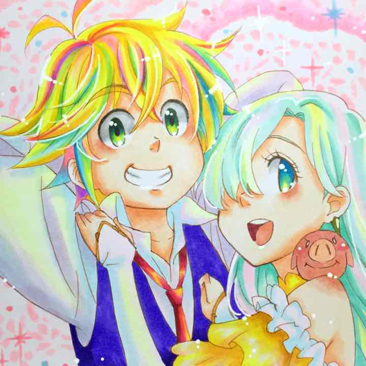 七つの大罪 メリオダス エリザベス イラスト色紙(¥2,222) , メルカリ スマホでかんたん フリマアプリ