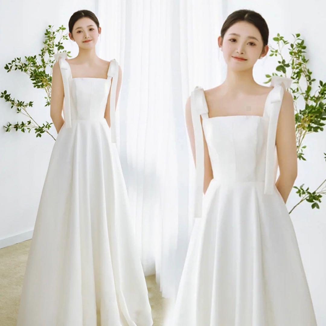 新品未使用　ウェディングドレス　結婚式　前撮り　　ホワイト　上品　花嫁ドレス　S
