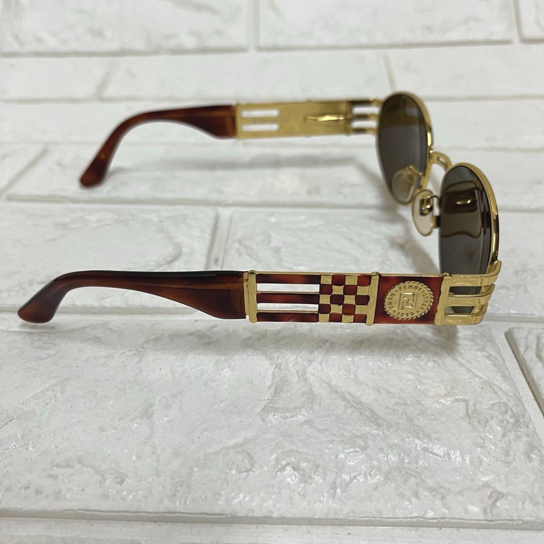VINTAGE FENDI サングラス オーバル ゴールド ブラック FFメタルΩ