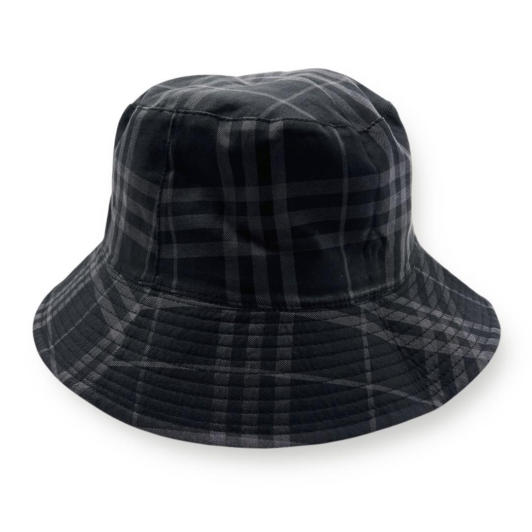 美品 BURBERRY ノバチェック ブラック バケットハット 帽子 6750