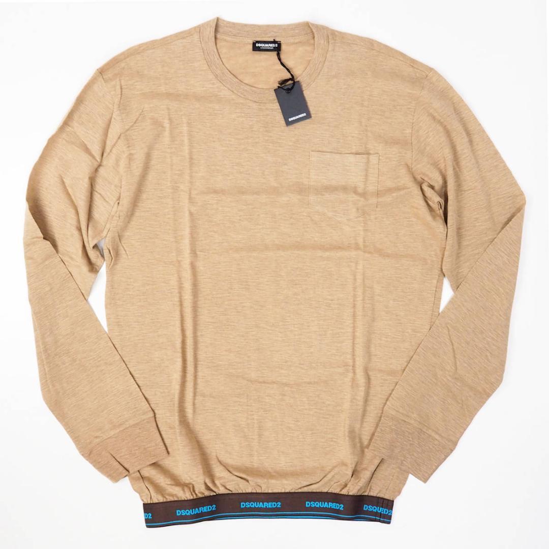 DSQUARED2 ポケット テープ ロゴ ロンT 長袖Tシャツ キャメル M