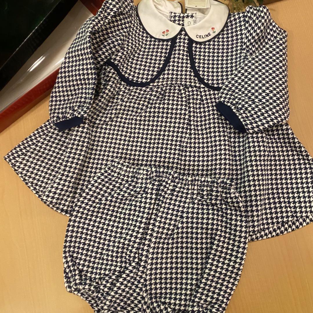 新品 セリーヌ チェック柄ワンピースセーラーパンツセット 箱付き