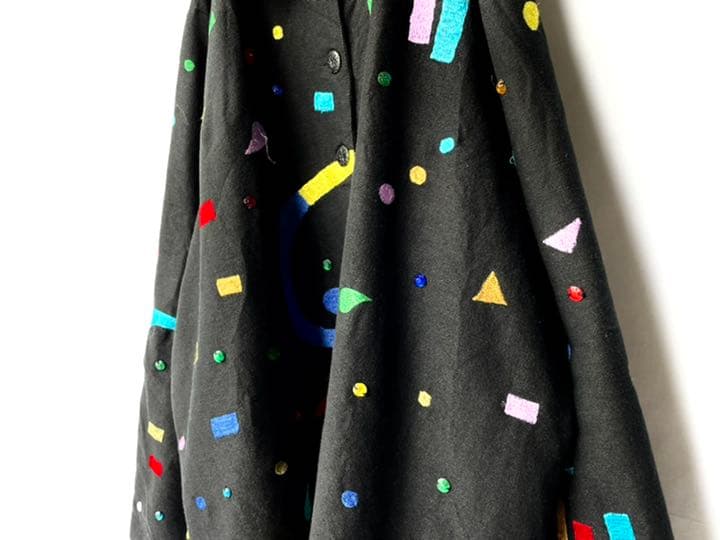 52%OFF!】 希少80s90sデザイン刺繍ジャケット ハーフコート 黒赤緑黄青