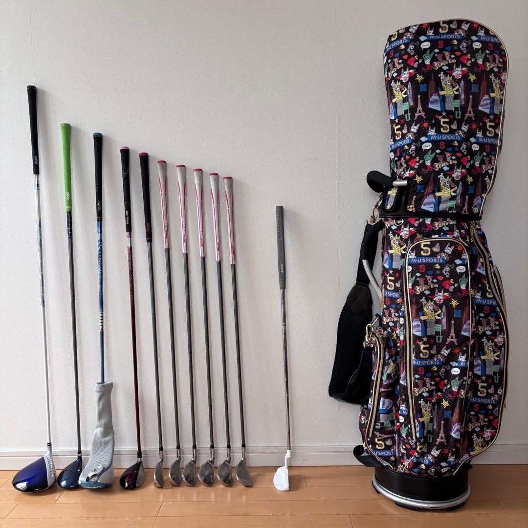 送料込レディースゴルフクラブセットMUスポーツキャラ総柄バッグYAMAHA
