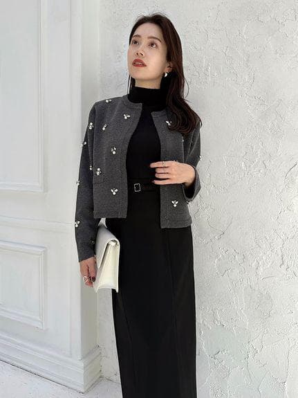 【新品】anuans ビジューニットジャケット GRY フリー