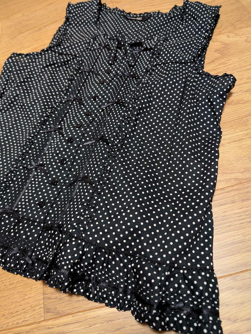 ピンクハウス プチリボン&ピンタック♪ドット柄綿ローンベスト 黒 美品