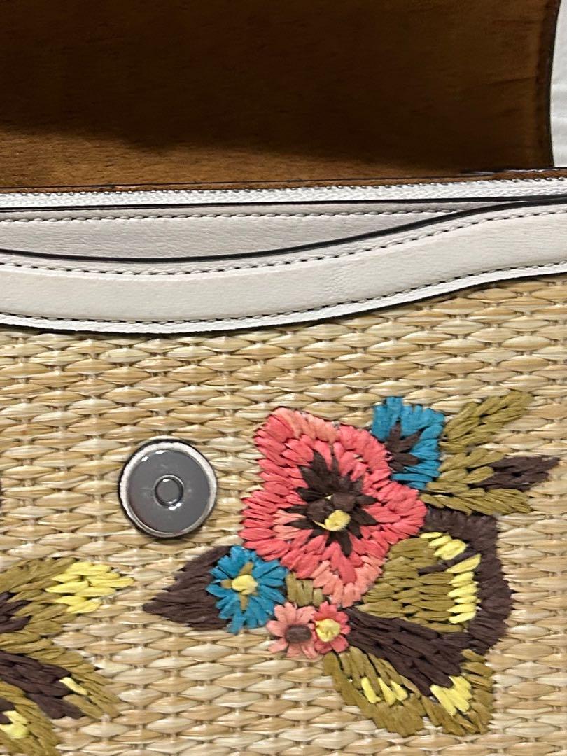 COACHフラワー刺繍ラフィアチェーン2wayショルダーバッグ