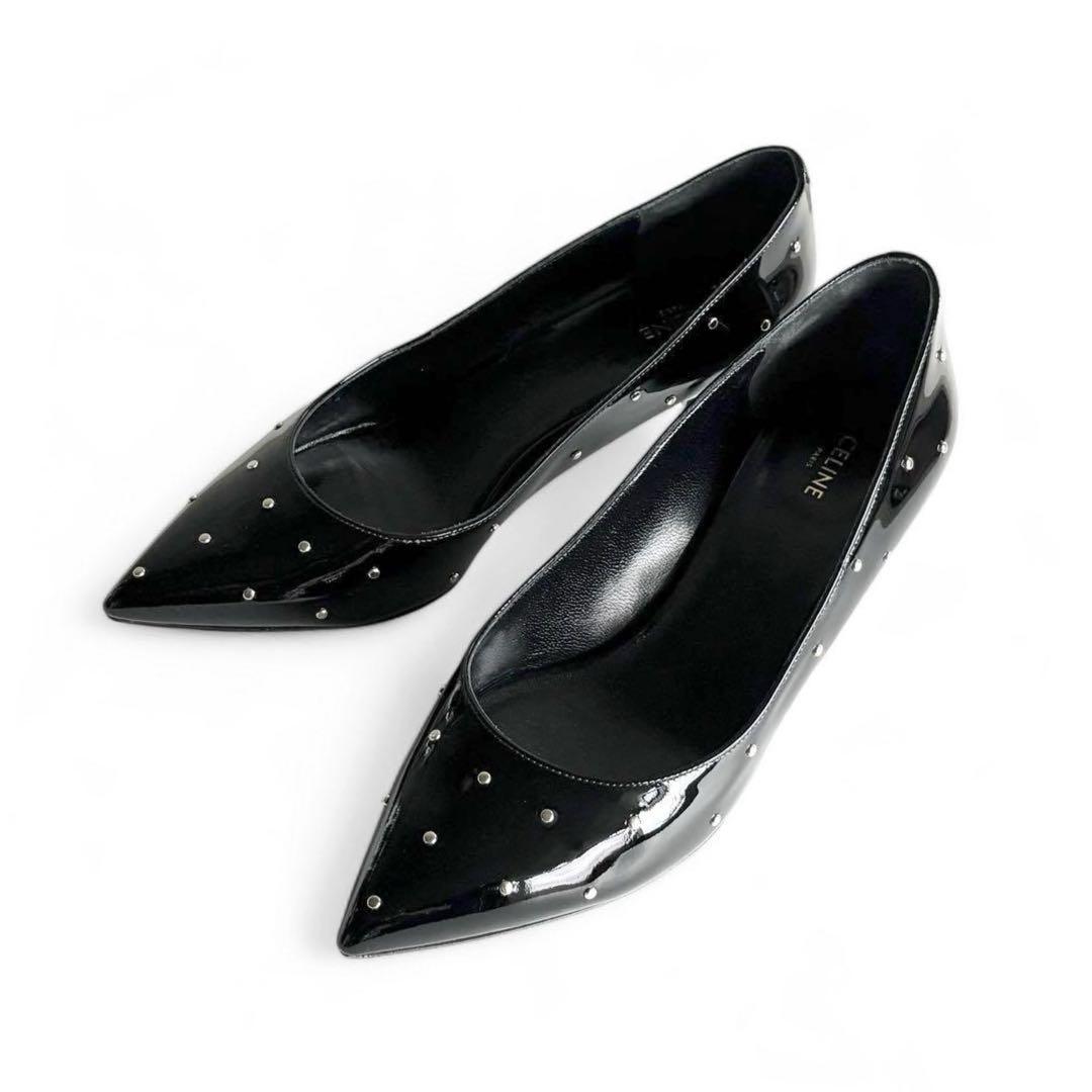 極美品 CELNE スタッズパンプス 36.5 ブラック エナメル 14,800円