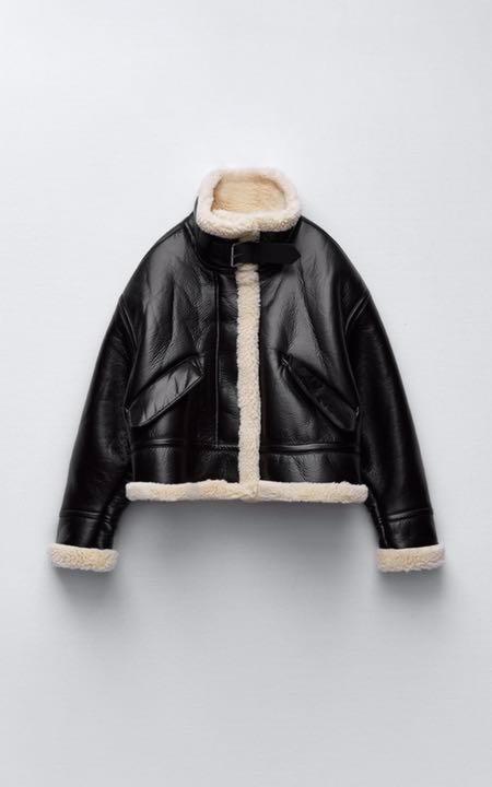 新品タグ付き✨ZARA フェイクレザージャケット 白ボア 洗える