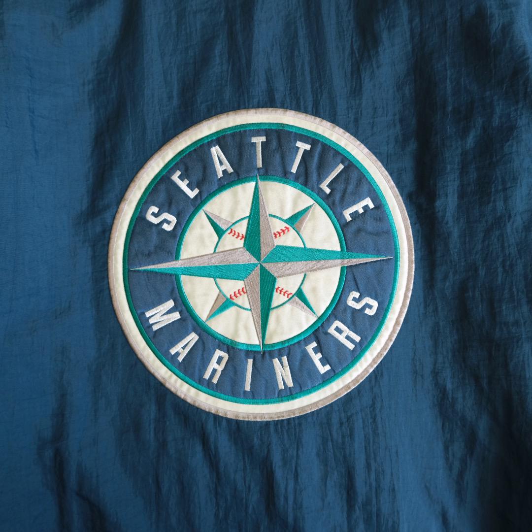 90s MLB マリナーズ　刺繍ロゴ　リバーシブル中綿ナイロンスタジャン　古着.