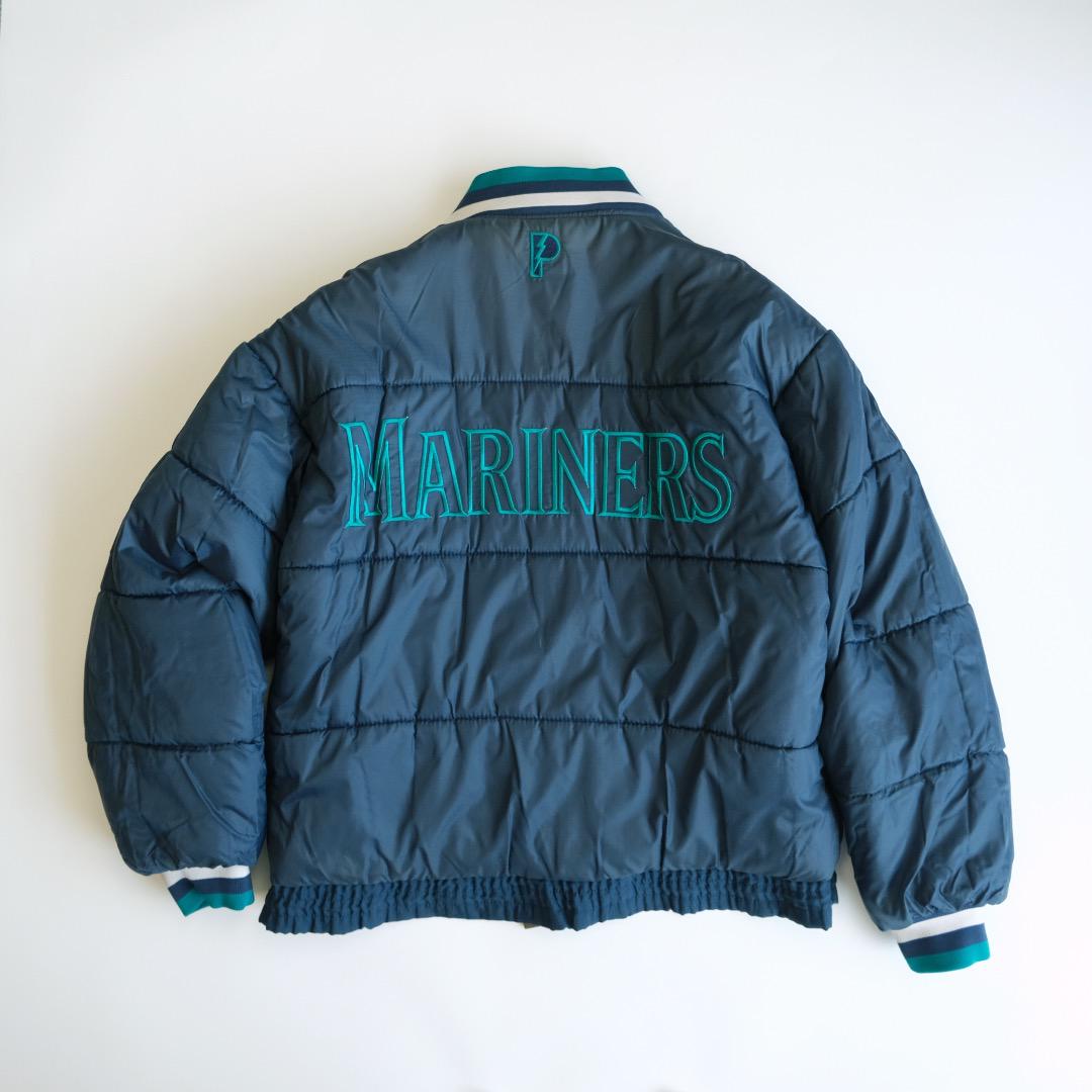 90s MLB マリナーズ　刺繍ロゴ　リバーシブル中綿ナイロンスタジャン　古着.