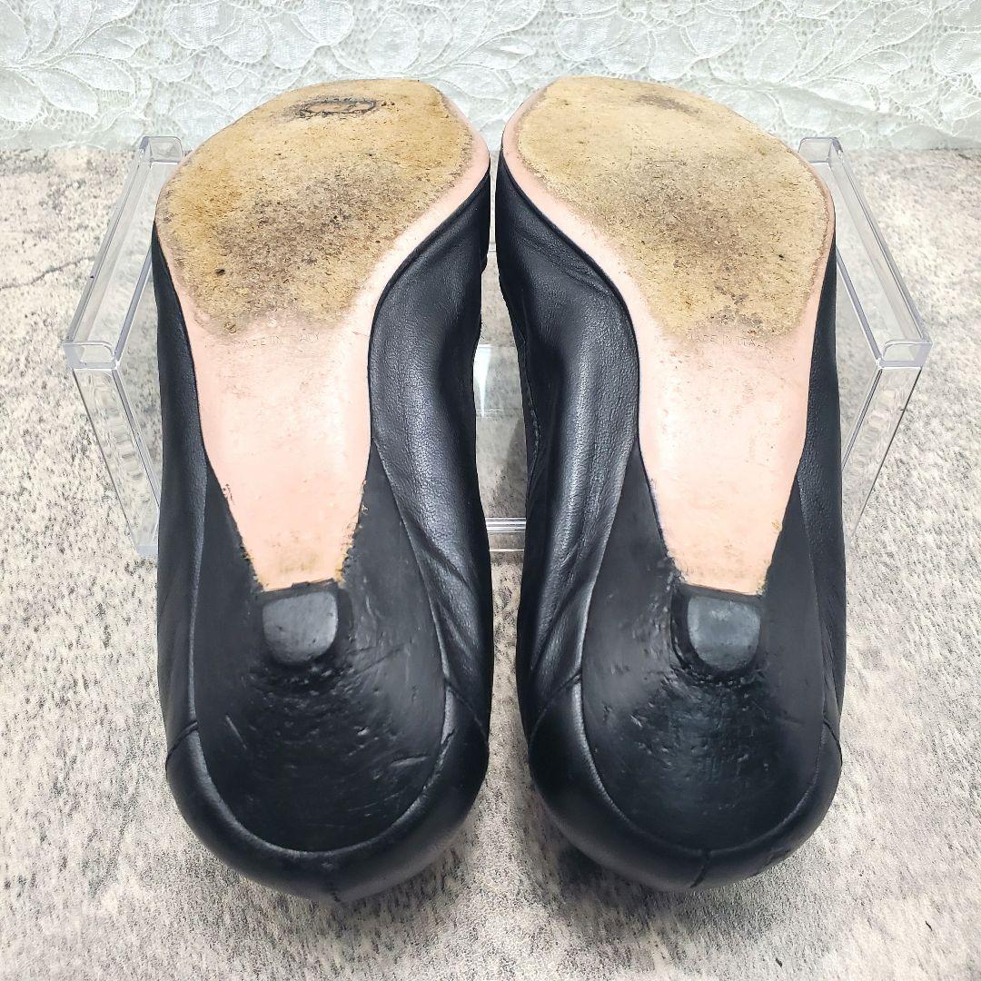 PRADA】ビジュー レザー フラットシューズ 23cm 黒 バレエ