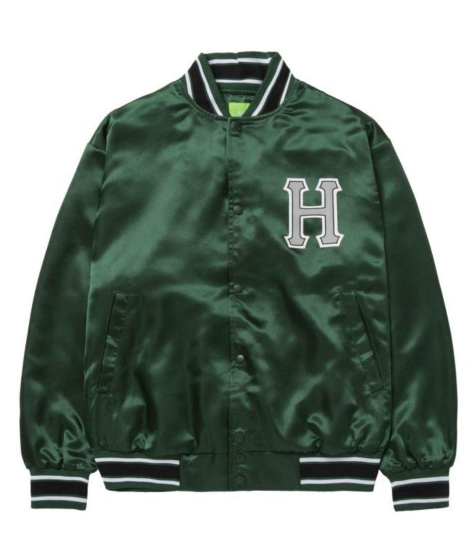 【M】HUF ハフ クラッカージャック サテンベースボールジャケット フォレスト