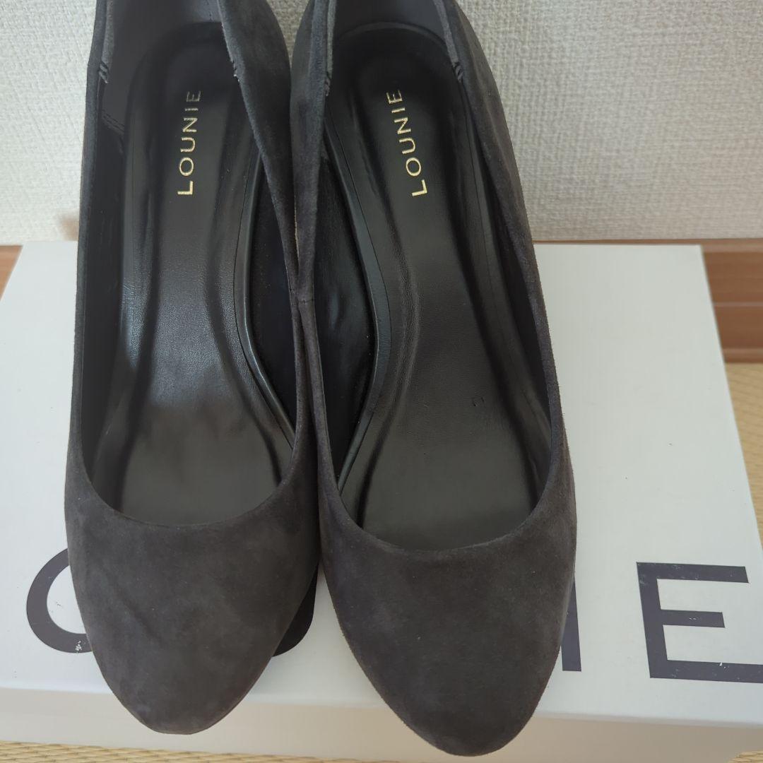 ■美品■LOUNIE ダークグレー スエード ウェッジヒールパンプス23cm羊革
