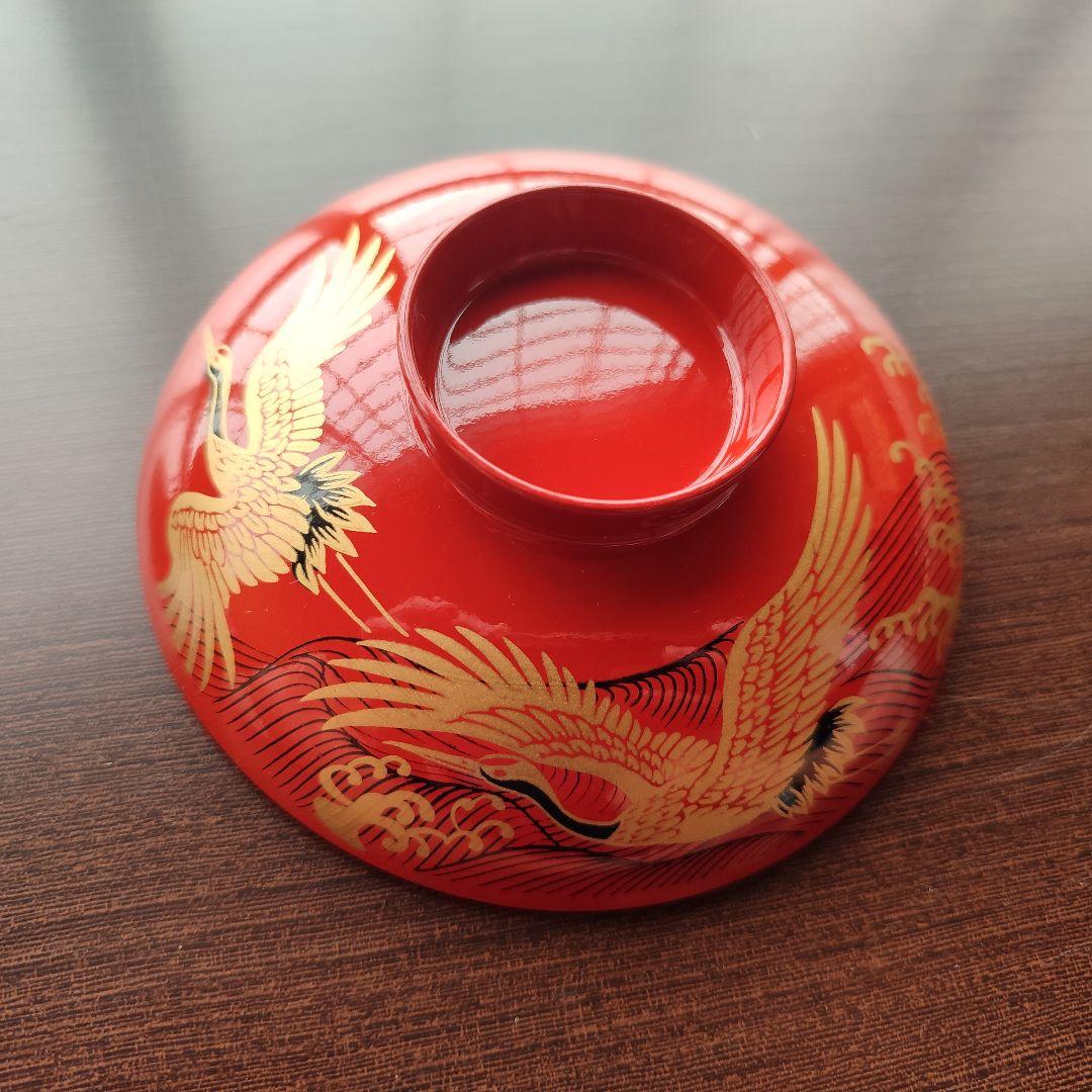 朱塗　鶴蒔絵　小吸物椀10客　箸洗　茶懐石　漆塗　R1369お15 朱塗 鶴蒔絵 小吸物椀10客 箸洗 茶懐石 漆塗 R1369お15