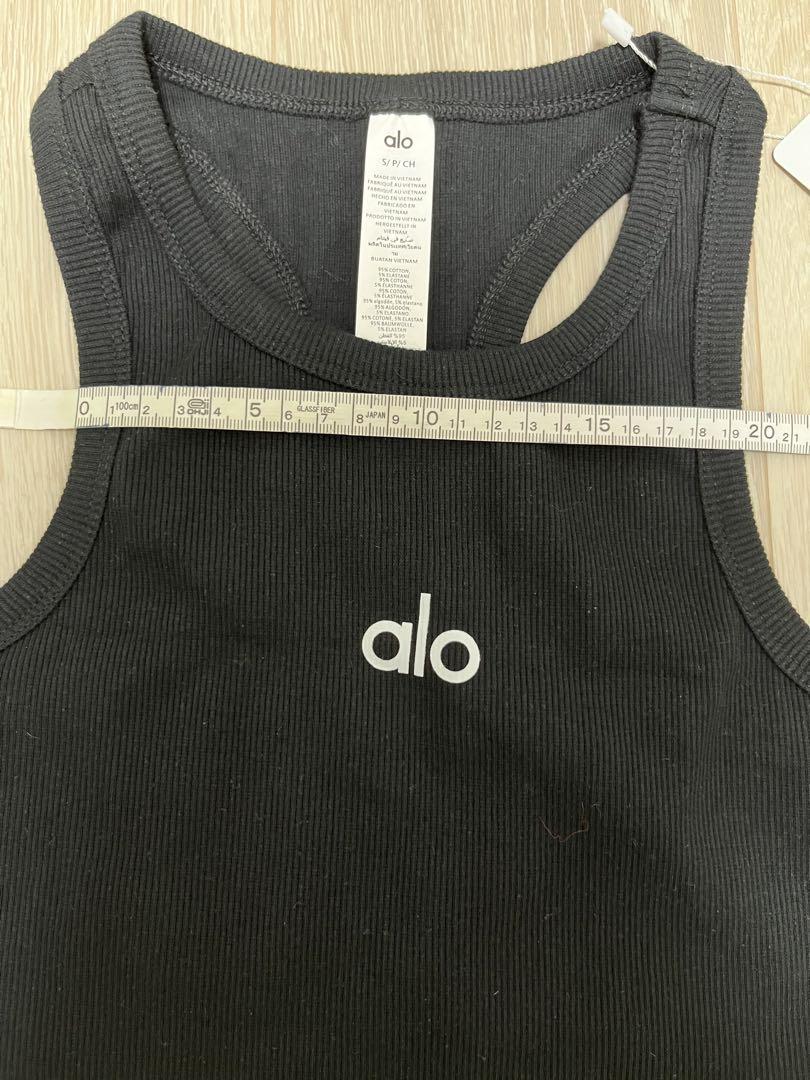 alo yoga クロップド リブ タンクトップ 白黒M トレーニング alo yoga クロップド リブ タンクトップ 白黒M トレーニング