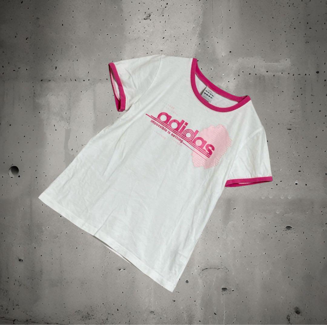 ★adidas★ Y2K グランジ 平成ギャル ちびT ピチT ピンク ❤︎y2k adidas リンガー 平成ギャル ピチt グランジ