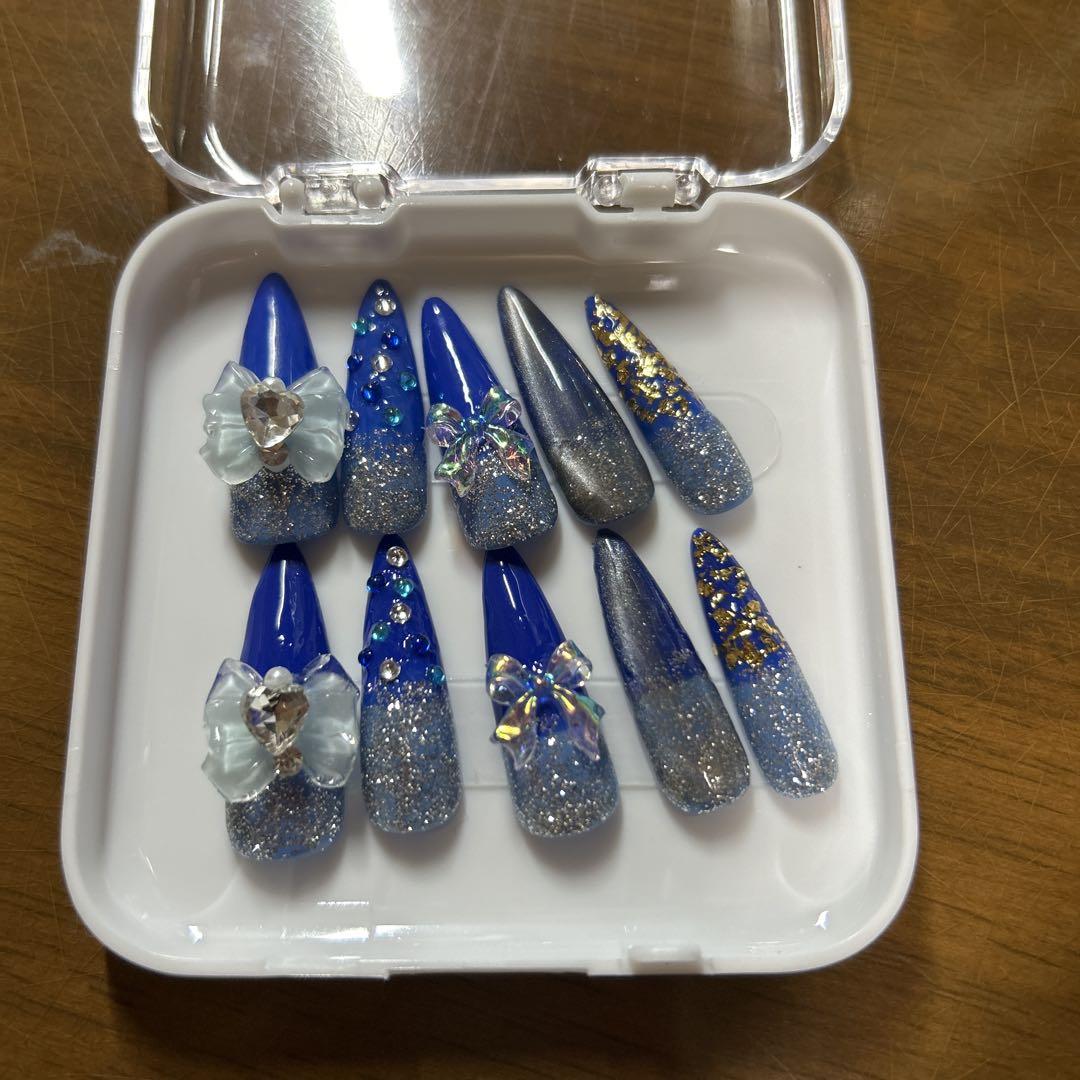 ネイルチップ 10個セット 青 グラデーション