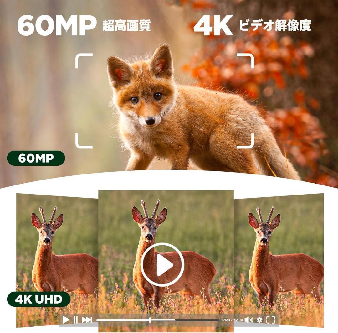 レビューの多い高評価商品特集！ 最終価格✨ソーラートレイルカメラ 4K 60MP WiFi ゲームカメラ 防犯カメラ