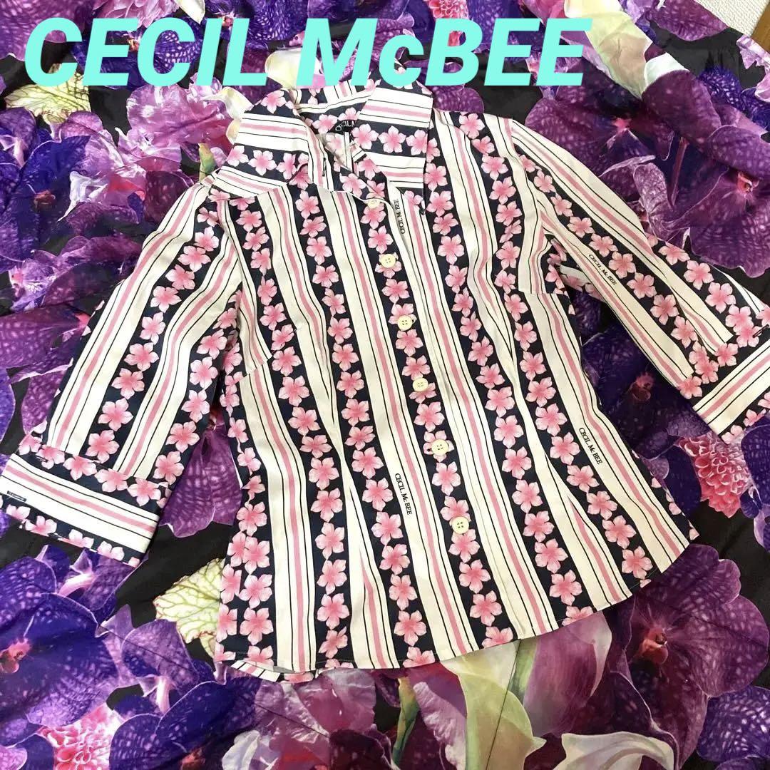CECIL McBEE セシルマクビー ロゴ入り 花柄シャツ ピンク Mサイズ