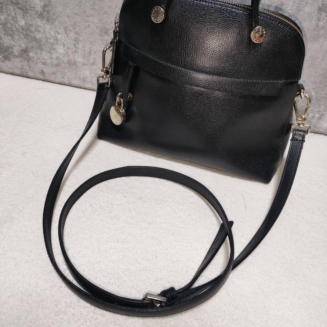 極美品 FURLA パイパー S 2way ショルダー ハンド ブラック レザー
