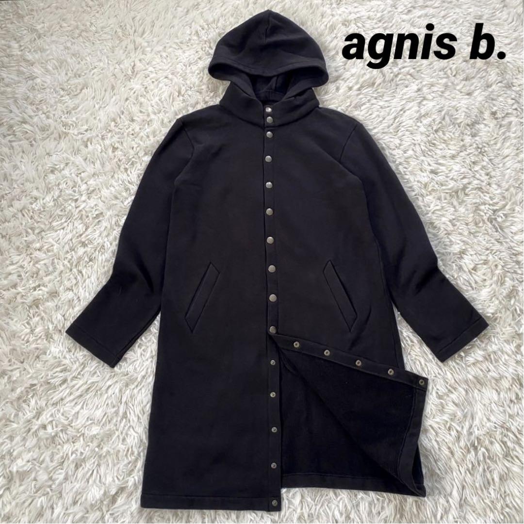 アニエスベー✨ロングパーカーワンピース　裏起毛　フード着脱　ボタン　黒　L〜XL