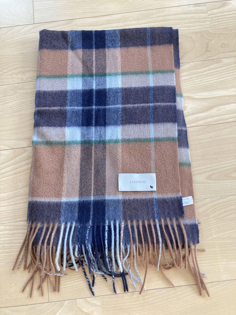 カシミヤ 100% 大判 チェック柄 200cm×60cm レディースカシミア