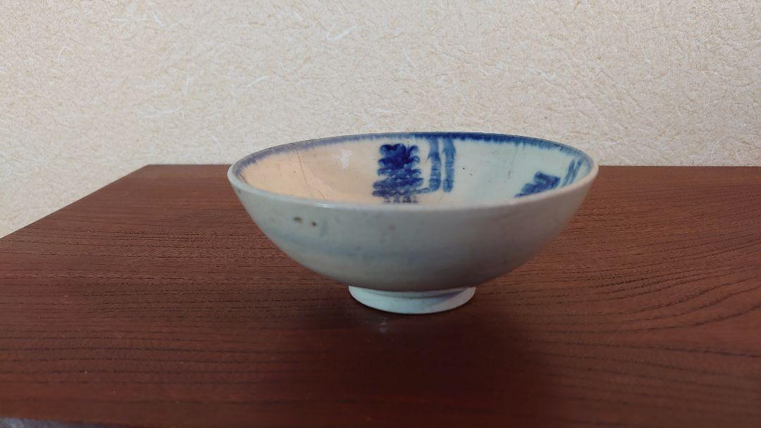 李朝　古染付　染付　華の図　古玩　平茶碗　茶道具　菓子鉢　１客 古伊万里 伊万里 李朝 李朝陶器 古染付 染付 茶椀 古玩