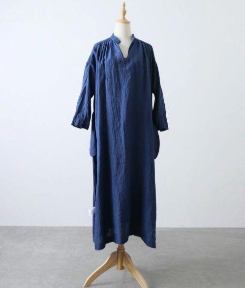 journal　standard　luxe リネンキーネックワンピース　ネイビー