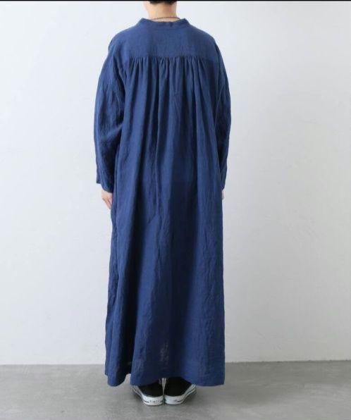 journal　standard　luxe リネンキーネックワンピース　ネイビー