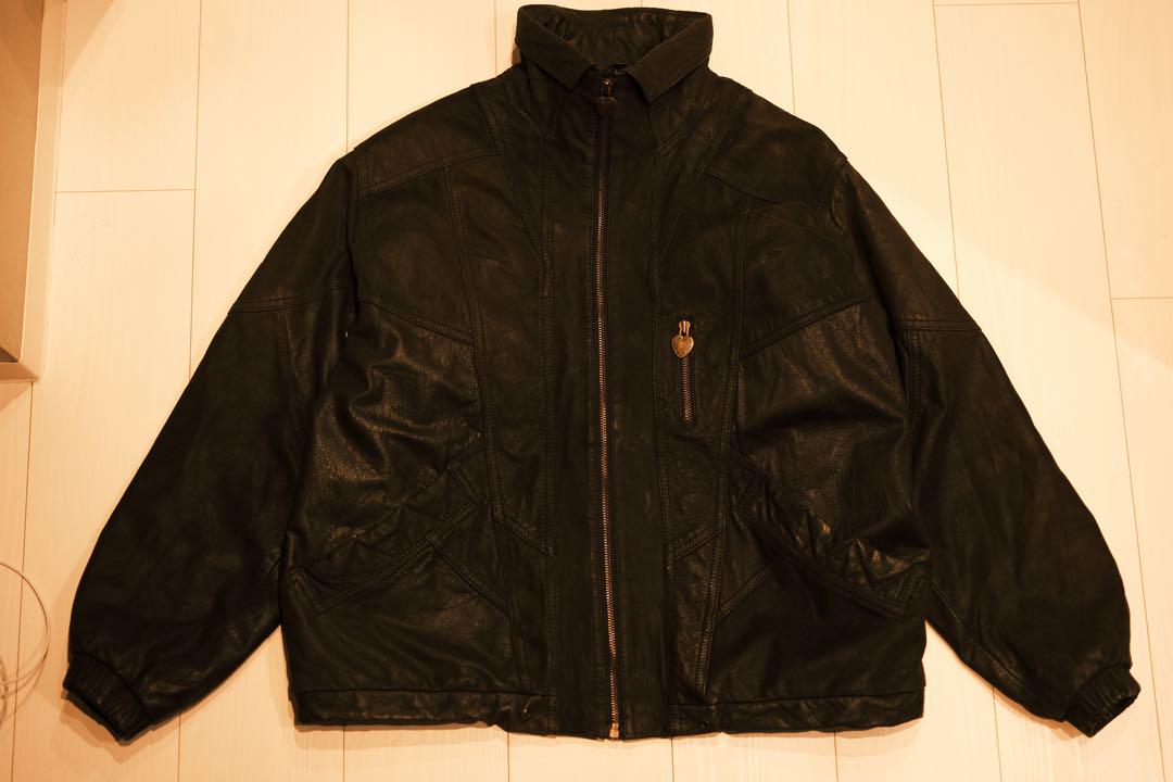 美品】90s 短丈 vintage レザージャケット 深水光太 ブラック 黒