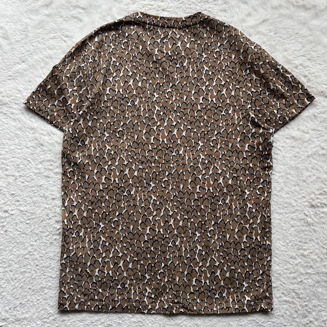 極美品✨モンクレール　Tシャツ　総柄　ロゴラバーパッチ　ブラウン　S　イタリア製