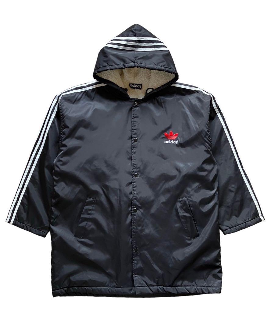 00s adidas　ベンチコート　ブラック　スリーストライプ　トレフォイロゴ