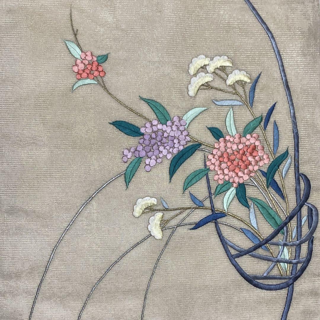 店内商品がすべてレジにて半額！！ 名古屋帯 夏帯 花籠 紫陽花 総刺繍 長尺 ̮⃝ obi メルカリ - 着物・浴衣