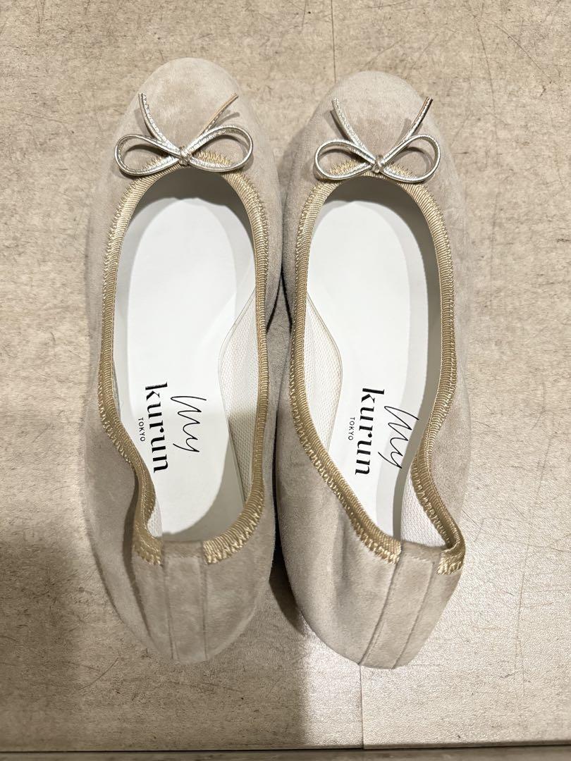 kurun ベージュ リボン付きバレエシューズ