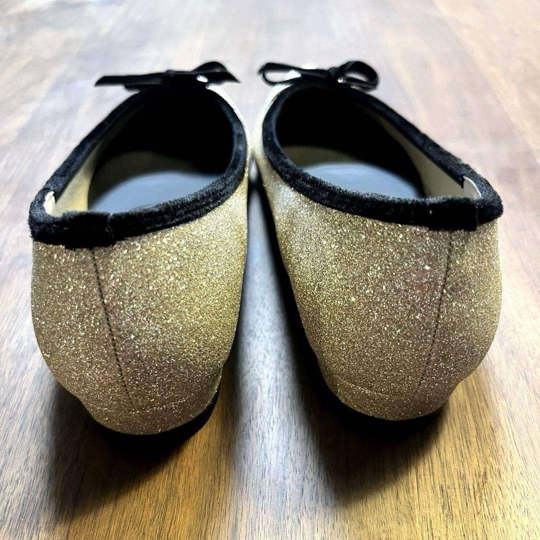 【美品】LE TALON ポインテッドベルベットリボンバレエ バレエシューズ 金