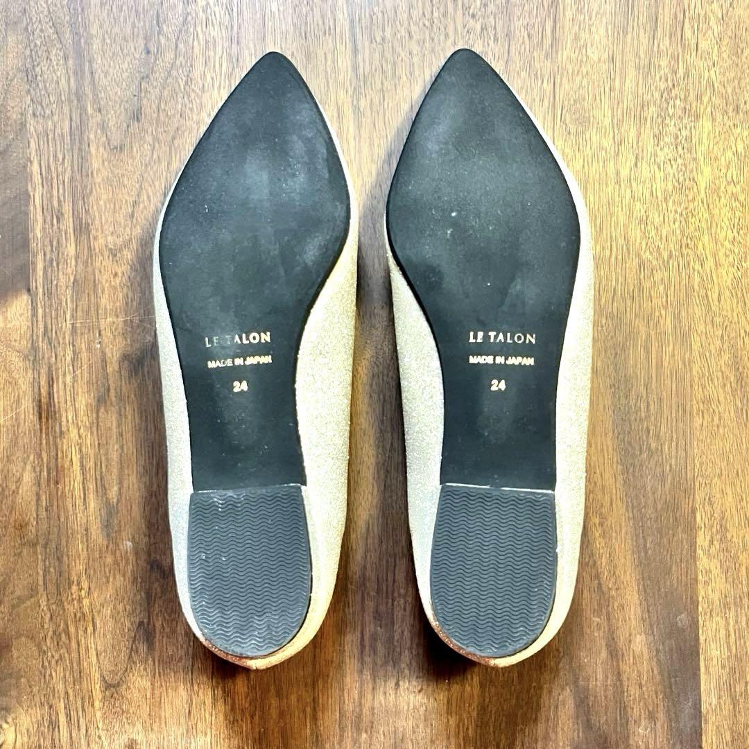 【美品】LE TALON ポインテッドベルベットリボンバレエ バレエシューズ 金