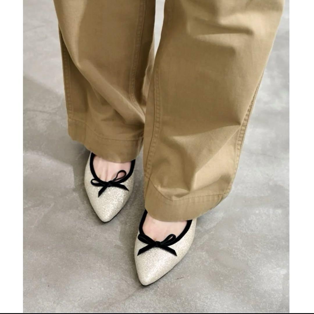【美品】LE TALON ポインテッドベルベットリボンバレエ バレエシューズ 金