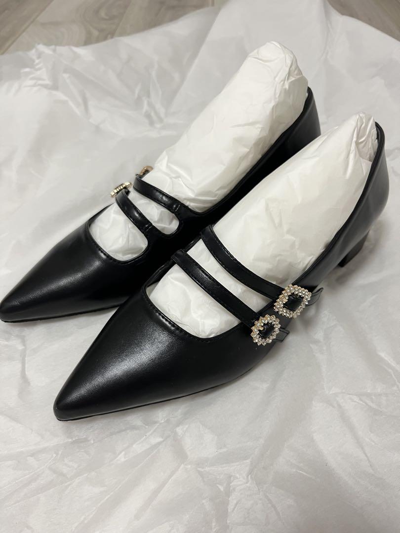 極美品　RANDA ランダ　春ビジュー付きストラップパンプス　ブラック　M