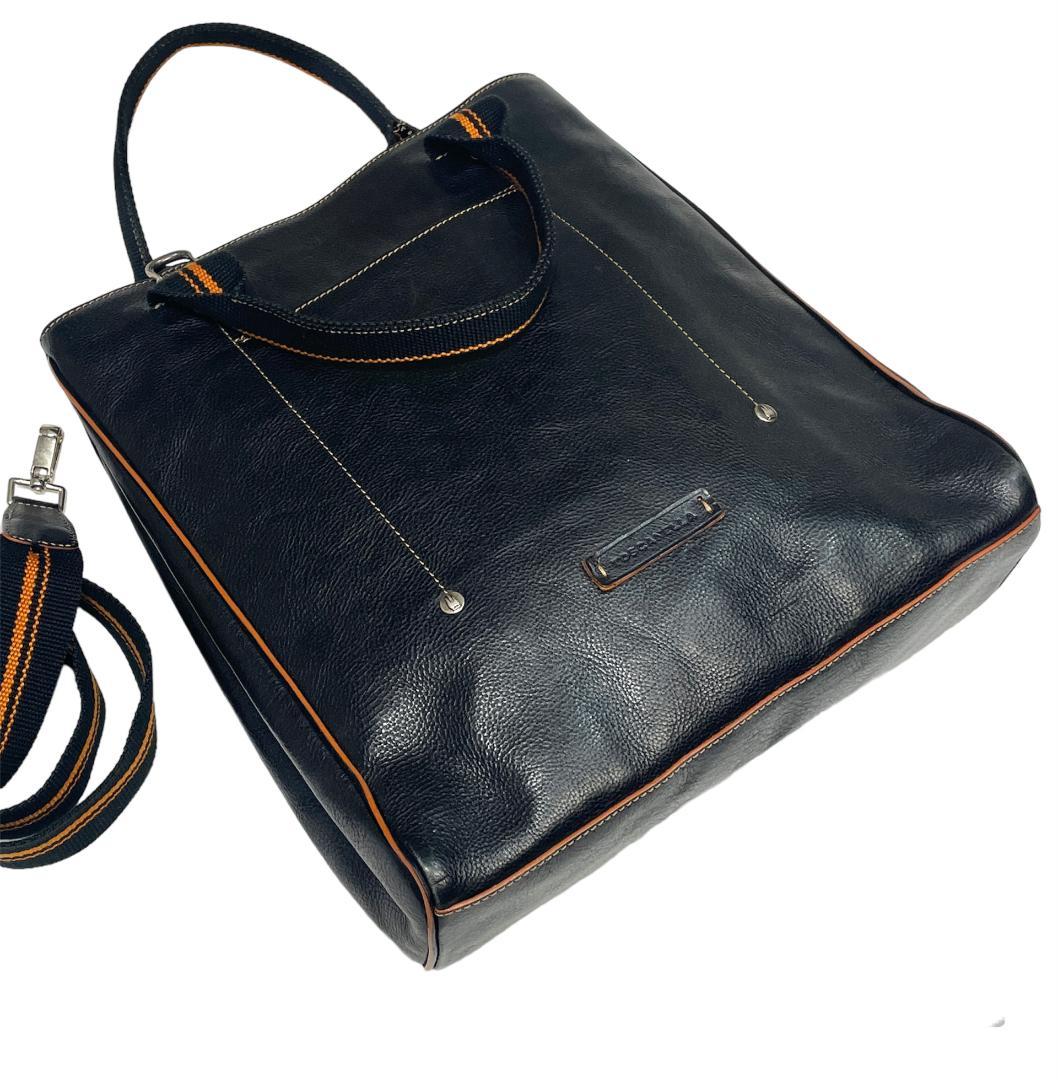 最も完璧な レザー 良品】TOSCANELLA 黒 ショルダーベルト付 トートバッグ バッグ