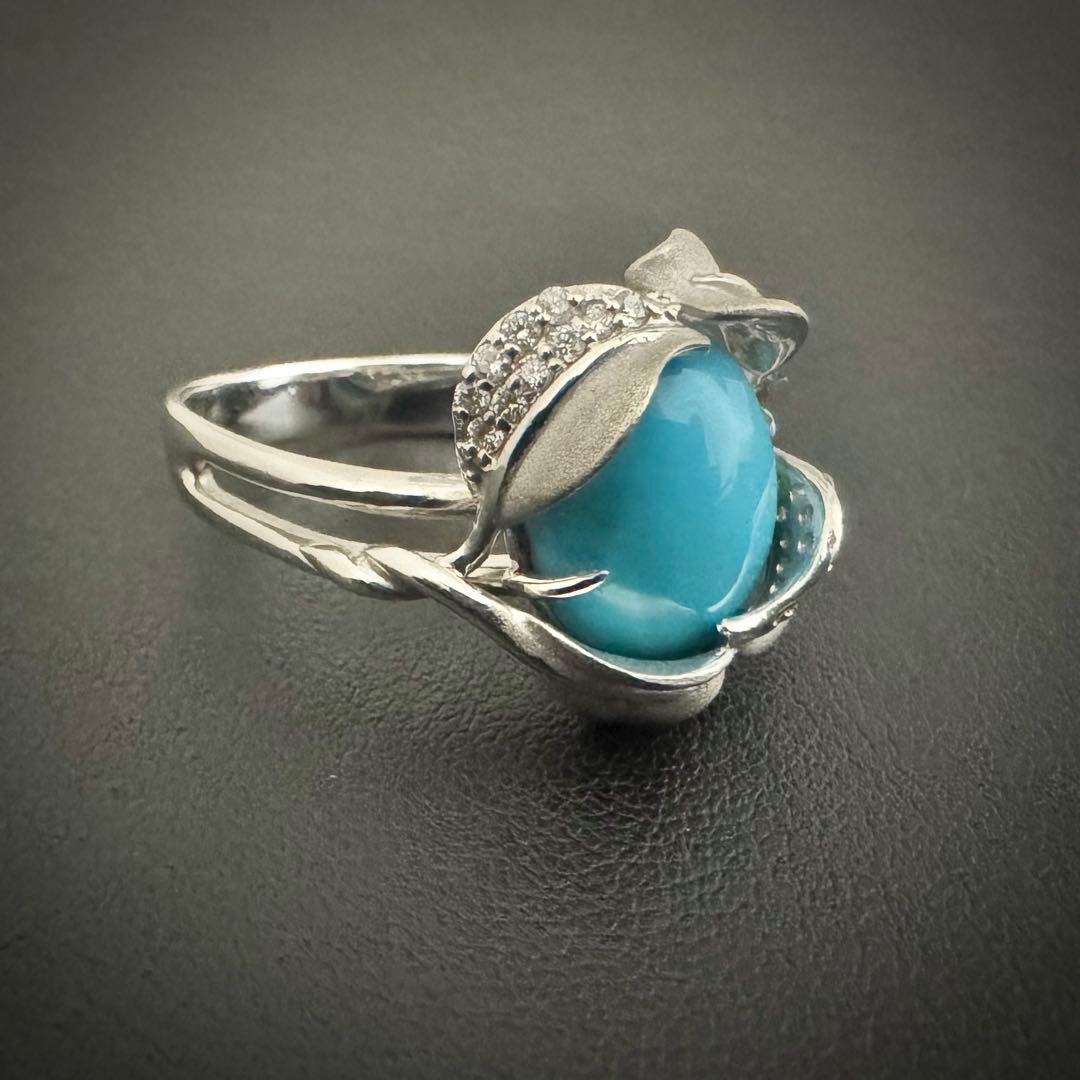 【K18WG】美品 ターコイズ トルコ石 0.15ct ダイヤリング 約8.8g