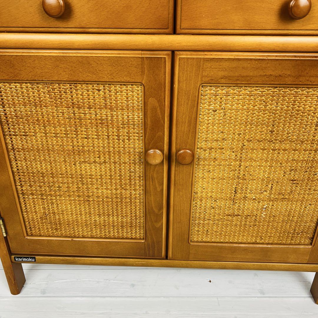 カリモク家具 電話台 ラタン キャビネット オールドカリモク 籐