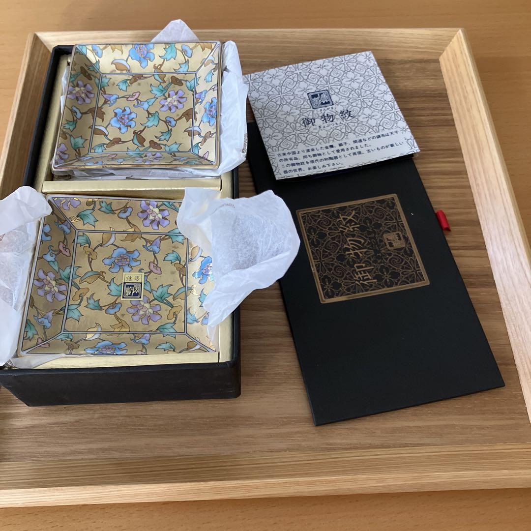 【新品】前畑陶器　庫山窯　牡丹唐草色絵金襴　角皿　角小皿揃