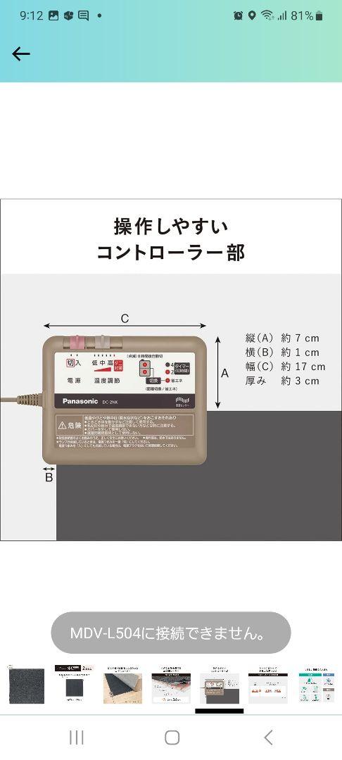 Panasonic DC-2NK GRAY　ホットカーペット2畳