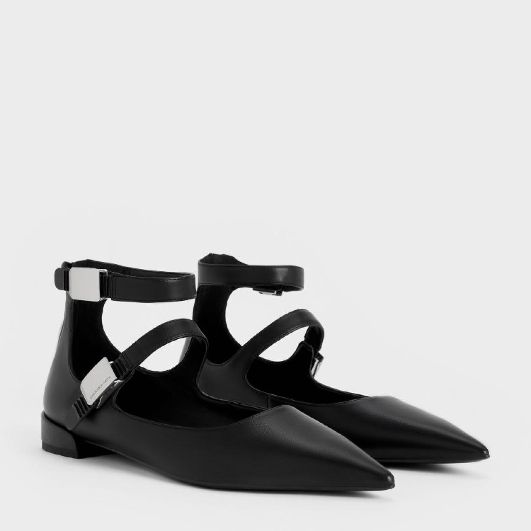 【SALE】CHARLES&KEITH ポインテッドトゥメリージェーンフラット