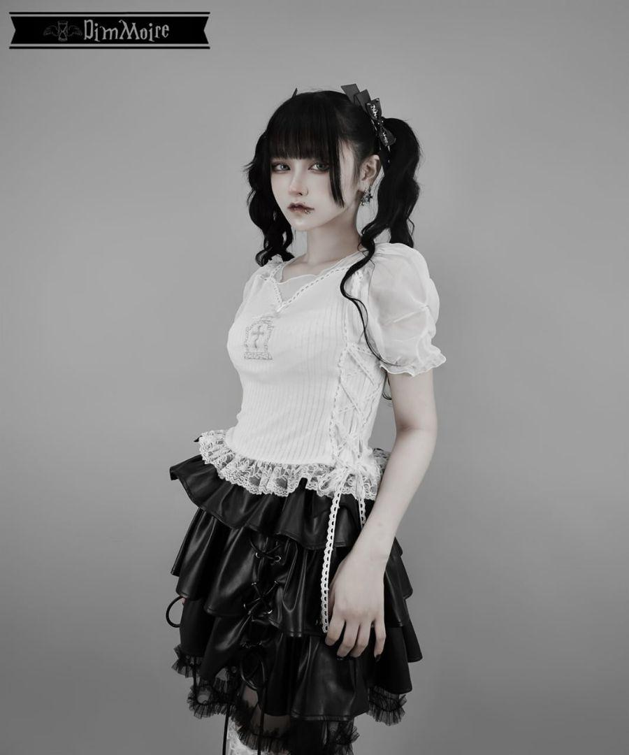 DimMoire ディムモアール チュールトップス ブラック ホワイト レフレム 中古・古着通販】DimMoire (ディムモアール) REFLEM (レフレム
