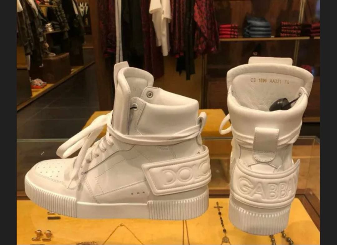 【D&G】ドルガバ ハイカットスニーカー カーフレザー ホワイト 美品 24cm 【D&G】ドルガバ ハイカットスニーカー カーフレザー ホワイト 美品 24cm